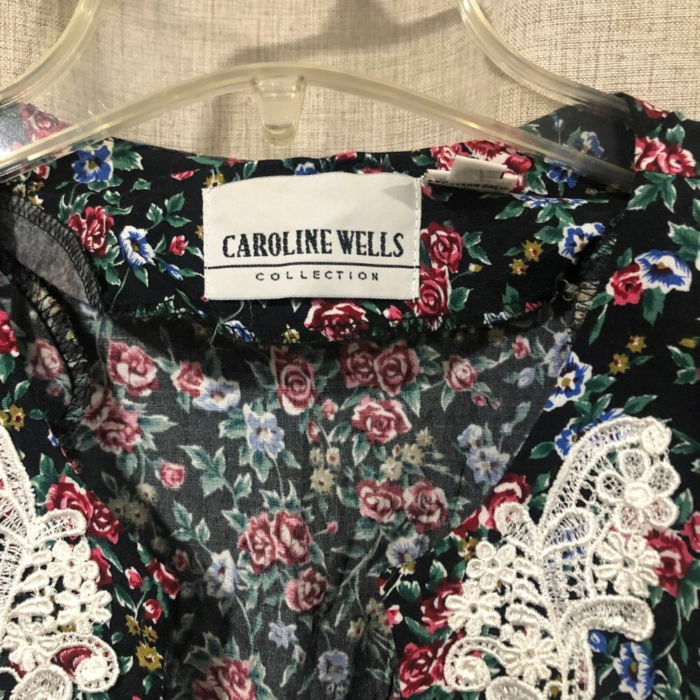 Caroline Wells vintage floral dress cottagecore / romantic button front - Picture 3 of 5